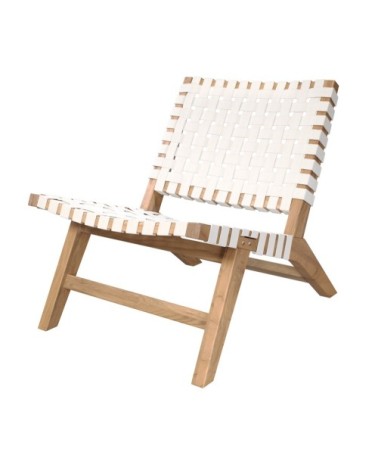 Fauteuil de jardin en teck et sangles en tissu blanc