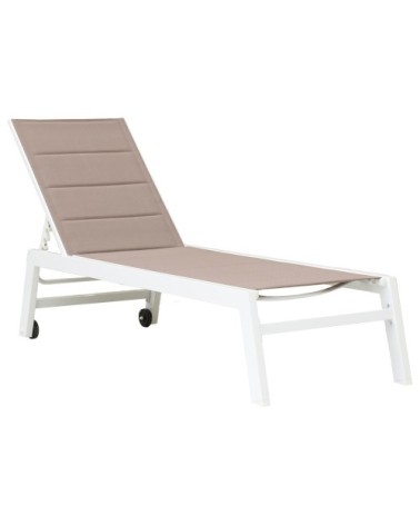 Bain de soleil en textilène taupe et aluminium blanc
