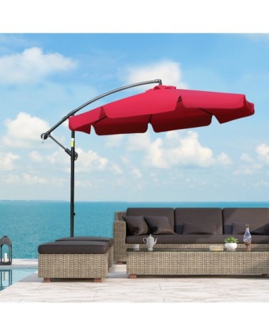Parasol octogonal inclinable manivelle acier époxy polyester rouge
