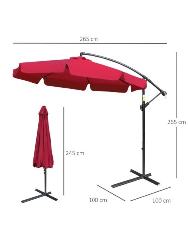 Parasol octogonal inclinable manivelle acier époxy polyester rouge