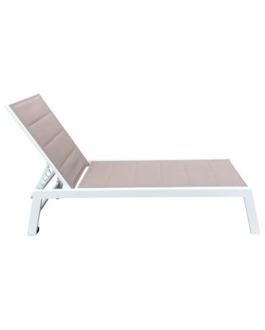 Bain de soleil en textilène taupe et aluminium blanc