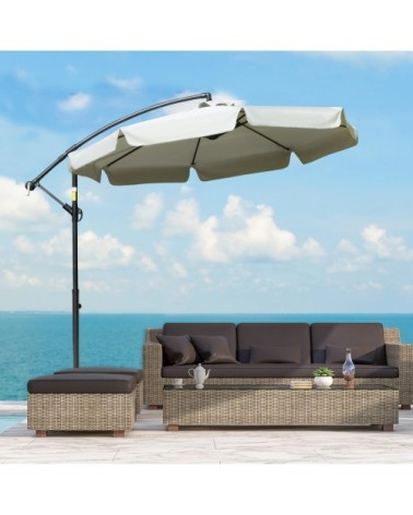 Parasol déporté octogonal inclinable acier époxy polyester crème