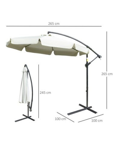 Parasol déporté octogonal inclinable acier époxy polyester crème