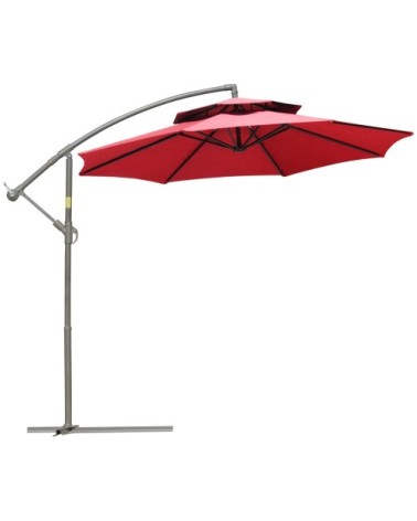 Parasol déporté octogonal inclinable acier époxy polyester rouge