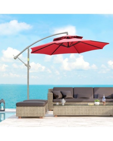 Parasol déporté octogonal inclinable acier époxy polyester rouge