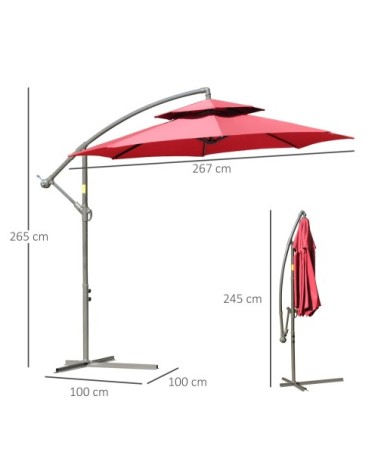 Parasol déporté octogonal inclinable acier époxy polyester rouge