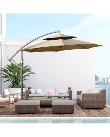 Parasol déporté octogonal inclinable acier époxy polyester marron