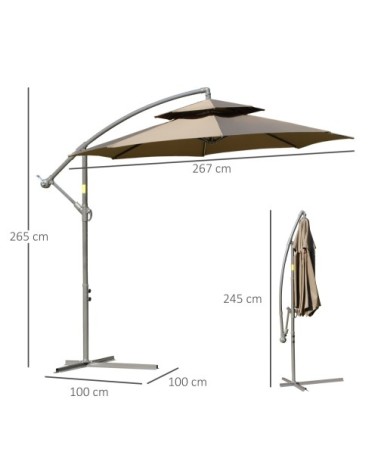 Parasol déporté octogonal inclinable acier époxy polyester marron