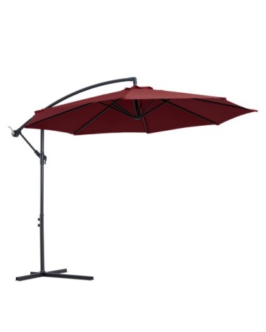 Parasol déporté inclinable manivelle avec pied en acier bordeaux