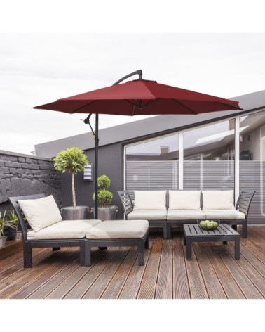 Parasol déporté inclinable manivelle avec pied en acier bordeaux