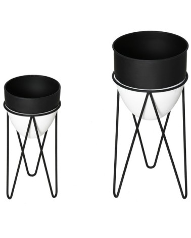 Supports de pots de fleurs design - lot de 2 métal époxy noir blanc