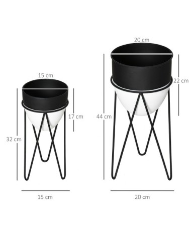 Supports de pots de fleurs design - lot de 2 métal époxy noir blanc