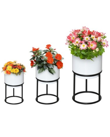 Lot de 3 supports de pots de fleurs design métal époxy noir et blanc