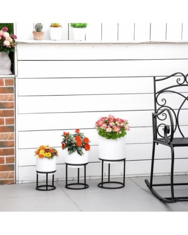 Lot de 3 supports de pots de fleurs design métal époxy noir et blanc