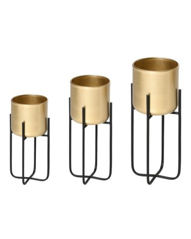 Supports de pots de fleurs design lot de 3 - métal époxy noir doré
