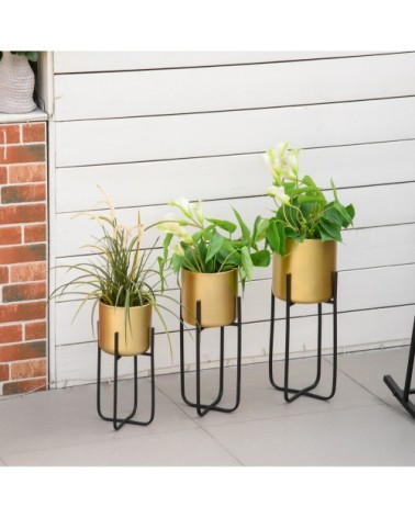 Supports de pots de fleurs design lot de 3 - métal époxy noir doré
