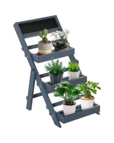 Étagère échelle à fleurs pliable tableau noir intégré bois sapin gris