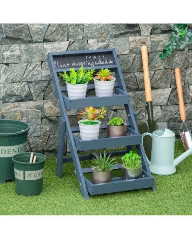 Étagère échelle à fleurs pliable tableau noir intégré bois sapin gris