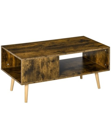 Table basse rectangulaire style industriel 2 niches aspect vieux bois