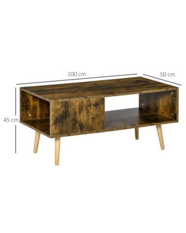 Table basse rectangulaire style industriel 2 niches aspect vieux bois