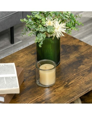 Table basse rectangulaire style industriel 2 niches aspect vieux bois