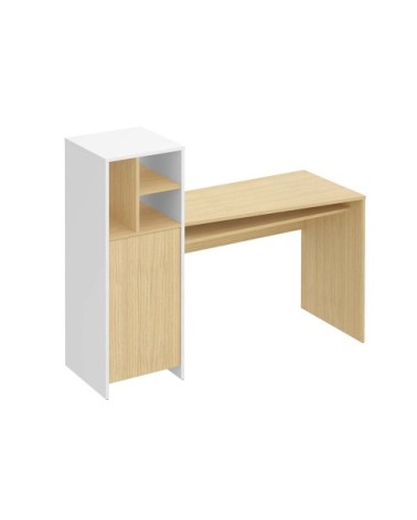 Bureau 3 niches chêne clair et blanc H113
