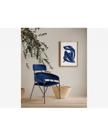Chaise de salle à manger velours et métal bleu nuit