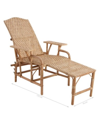 Chaise longue en manau et lame de rotin