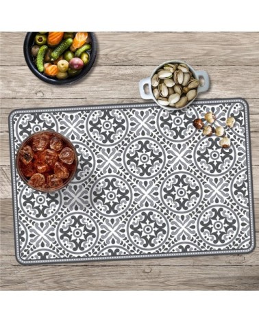 Set de table carreaux de ciment blanc et gris 43x28cm