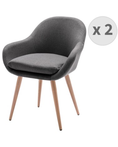 Chaise scandinave tissu gris pieds métal effet bois (x2)