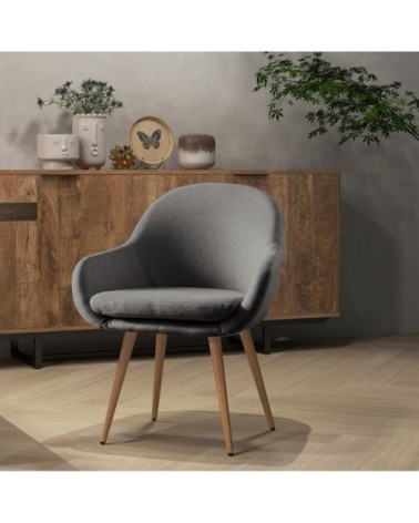 Chaise scandinave tissu gris pieds métal effet bois (x2)