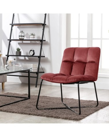 Fauteuil Design velours lie de vin pieds métal noir(x2)