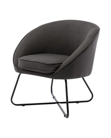 Fauteuil design tissu gris anthracite pieds métal noir