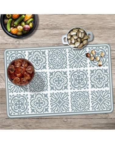 Set de table carreaux de ciment blanc et bleu 43x28cm