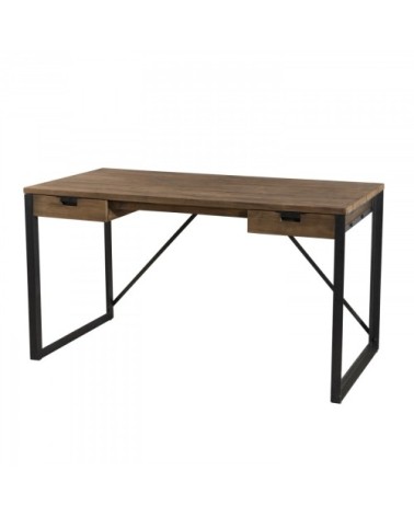 Bureau 2 tiroirs en teck recyclé et métal noir