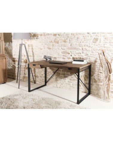 Bureau 2 tiroirs en teck recyclé et métal noir