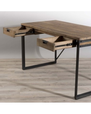 Bureau 2 tiroirs en teck recyclé et métal noir