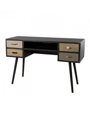 Bureau noir 4 tiroirs motifs pin marron