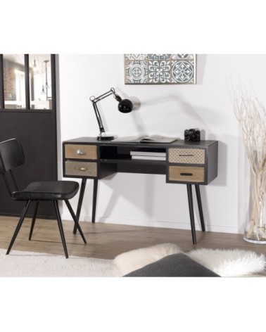 Bureau noir 4 tiroirs motifs pin marron