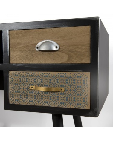 Bureau noir 4 tiroirs motifs pin marron