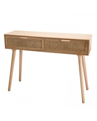 Console en pin couleur naturelle 2 tiroirs cannage