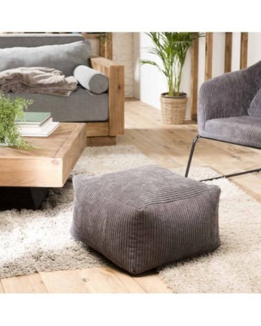 Pouf carré en tissu velours cotelé gris anthracite