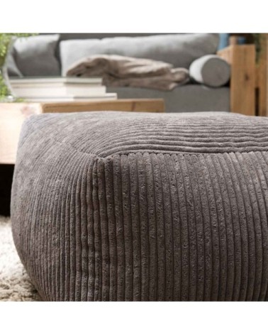 Pouf carré en tissu velours cotelé gris anthracite