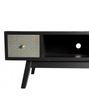 Meuble TV 2 tiroirs motifs pin marron