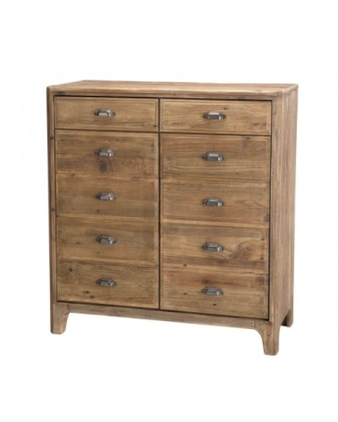 Meuble 2 tiroirs 2 portes avec faux tiroirs en pin recyclé