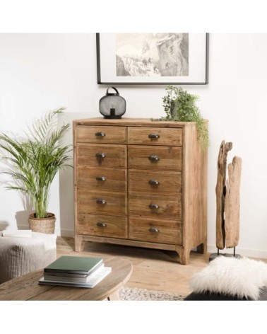 Meuble 2 tiroirs 2 portes avec faux tiroirs en pin recyclé