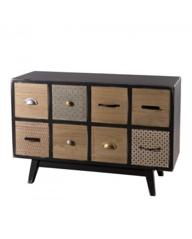 Commode noire 8 tiroirs motifs pin marron