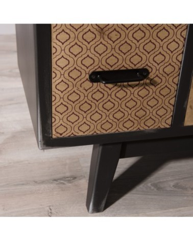 Commode noire 8 tiroirs motifs pin marron