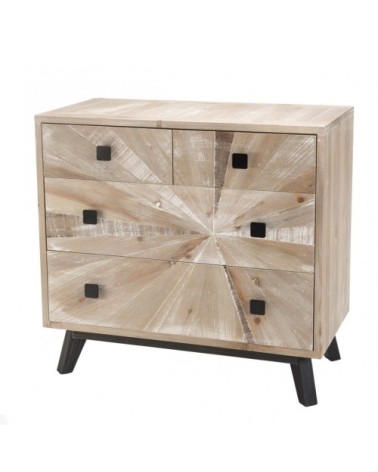 Commode 4 tiroirs beige pieds en sapin noir