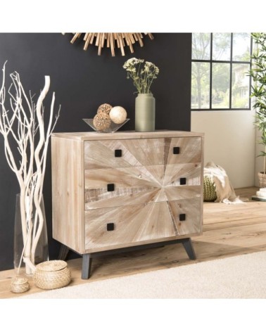 Commode 4 tiroirs beige pieds en sapin noir